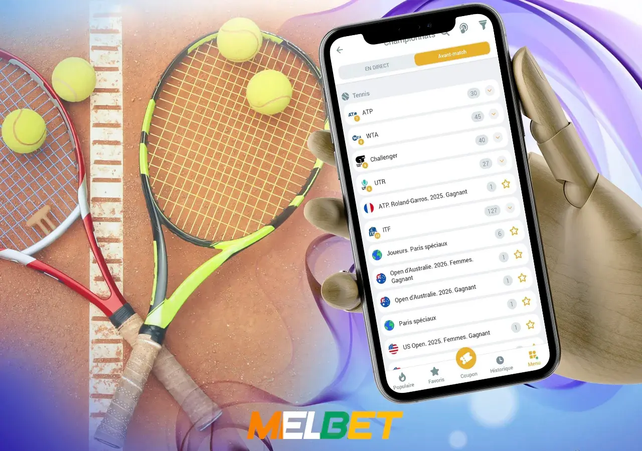 Sélection d'un événement sportif de tennis sur lequel placer un pari