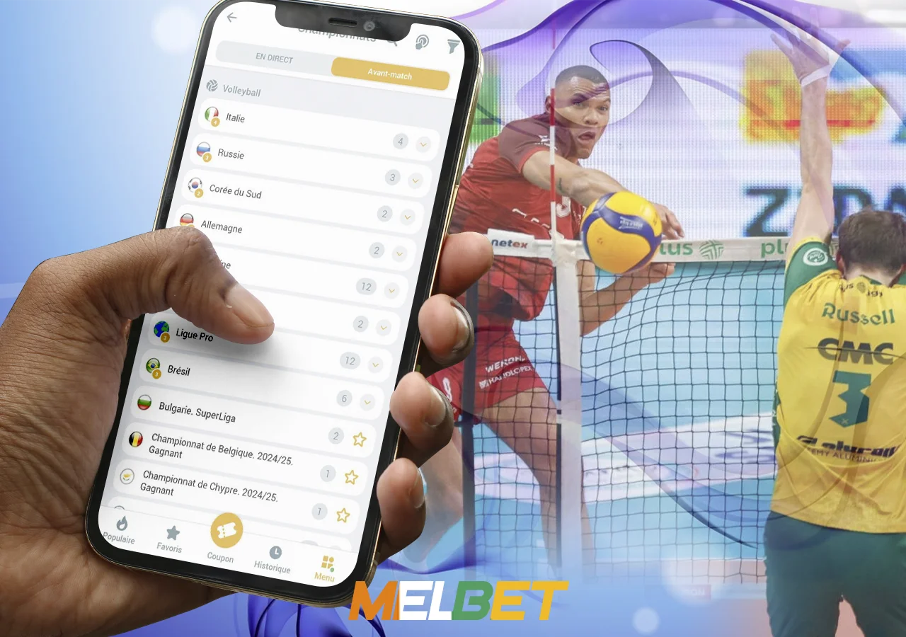 Sélection d'un événement sportif de volley-ball pour placer un pari