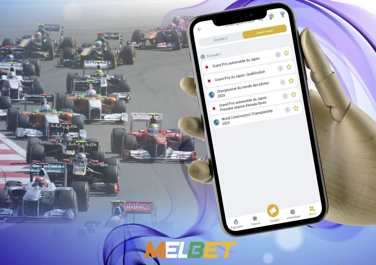 Sélectionner un événement sportif de Formule 1 sur lequel parier