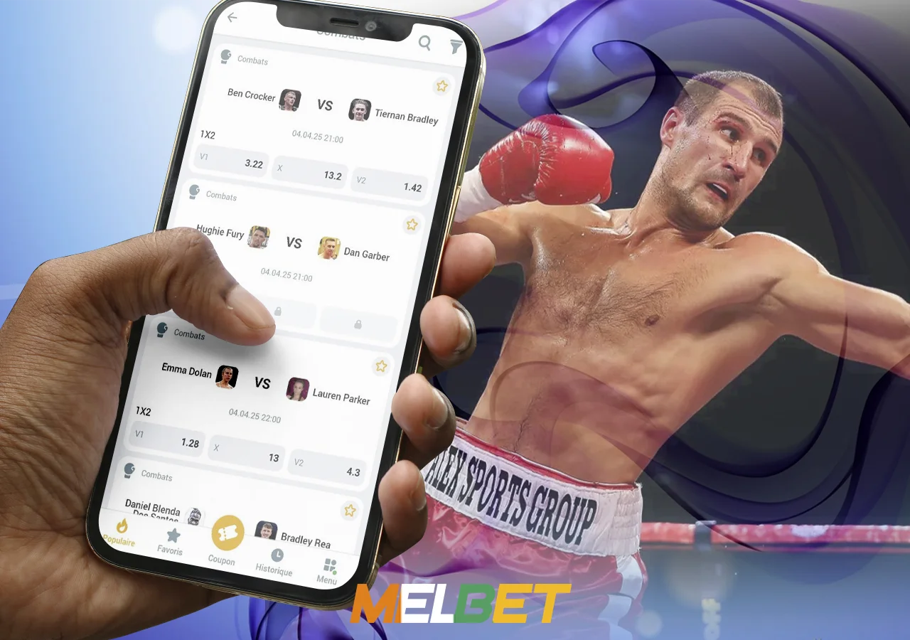 Sélection d'un événement sportif de boxe sur lequel placer un pari