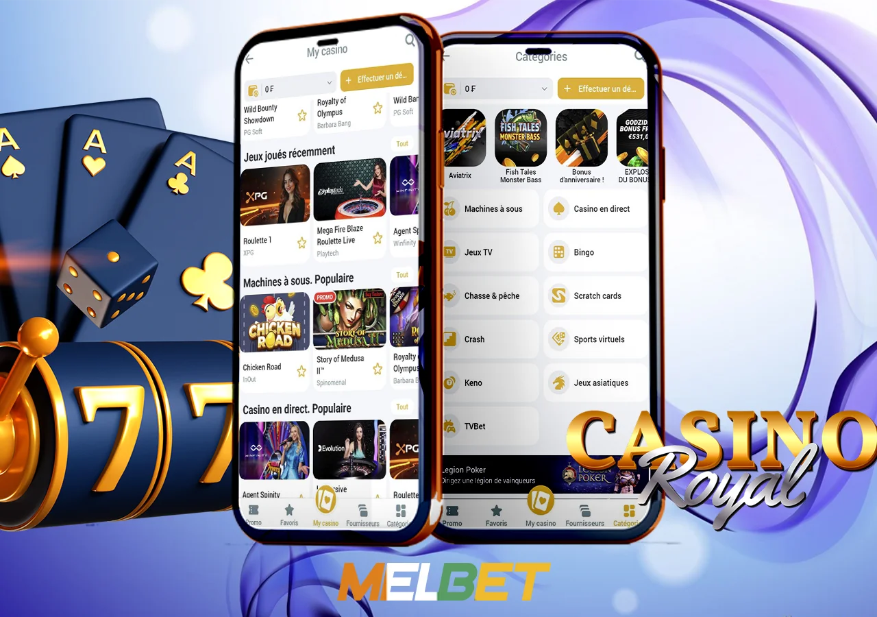 Grand choix de différentes catégories de jeux dans l'application melbet