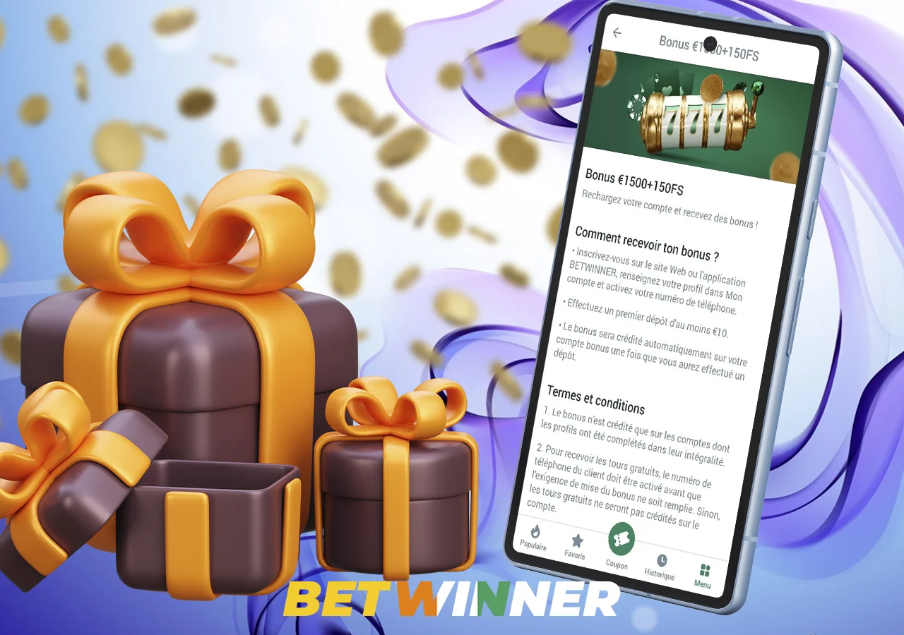 Bonus de bienvenue Betwinner sur l'écran de votre téléphone portable